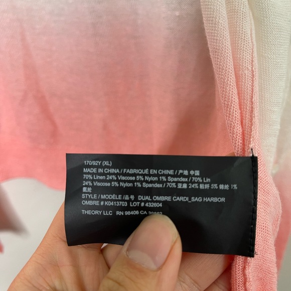 Theory Dual Ombre Cardigan in Pink and Green Ombre Linen- Viscose XL NWT $295 - Picture 7 of 10